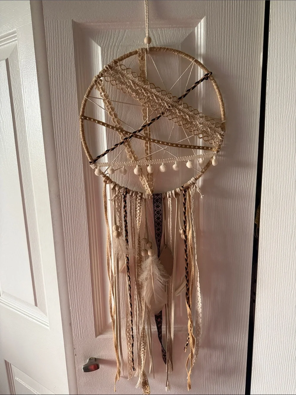 Boho Dreamcatcher Wall Hanging in Natural Beige